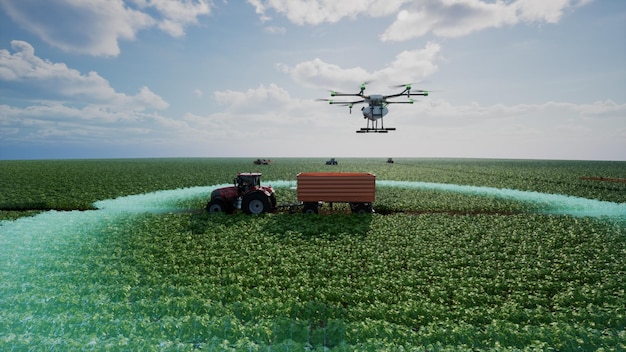 A vast agricultural field with modern machinery and skilled workers, showcasing the technological advancements and job opportunities in Brazilian agribusiness. The image should convey a sense of productivity and innovation.