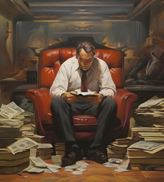 A digital illustration of a person sitting on a pile of money, looking at a rising graph with a hopeful expression, symbolizing financial planning and growth for retirement. The style is modern and optimistic, with bright colors.