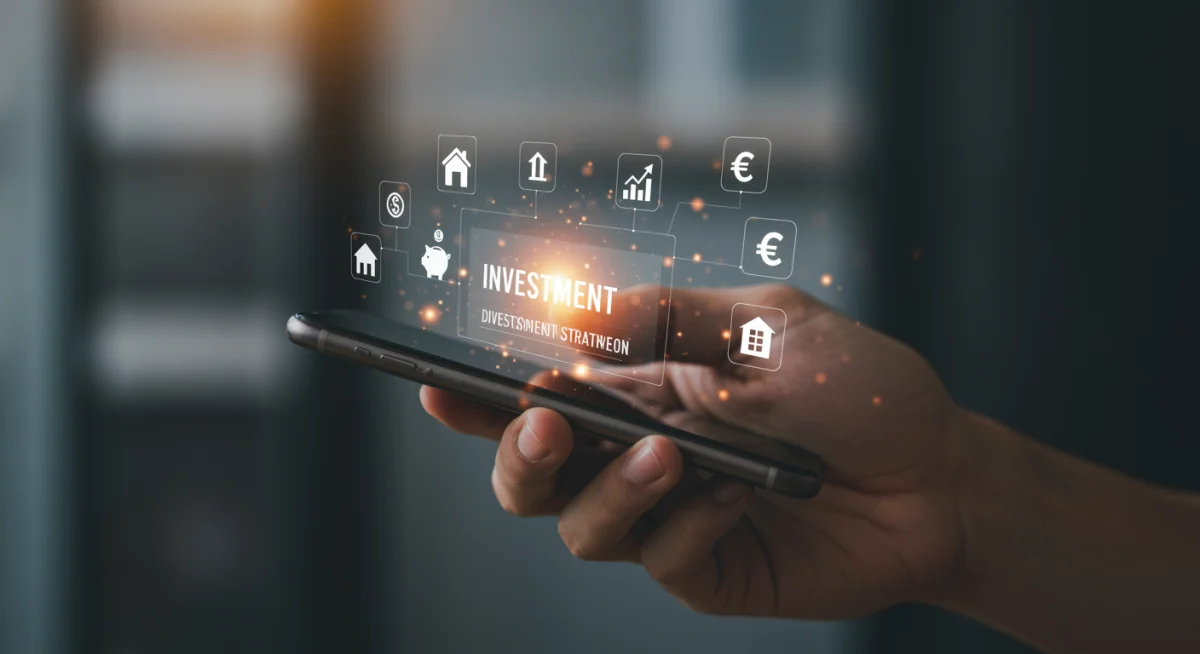 Pessoa analisando opções de investimento em um aplicativo financeiro para proteger o capital da inflação.