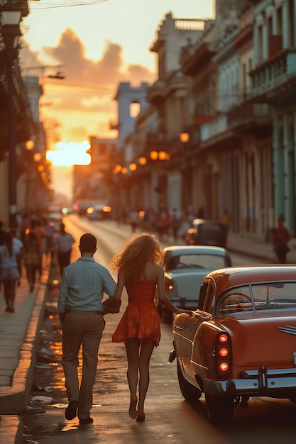 A tourist couple hailing a taxi in São Paulo, Brazil, with a focus on the official taxi signage and the cityscape in the background.