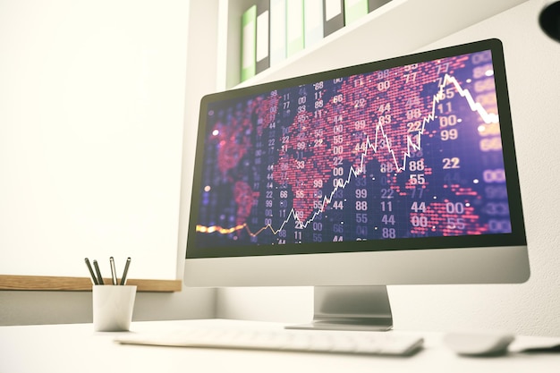 A close-up of a computer screen displaying financial charts and graphs, with various numbers and trend lines.