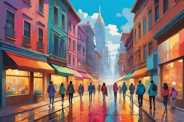 A split image showing two contrasting scenes: on one side, a crowded shopping street with people spending money freely; on the other side, a quiet street with closed shops, symbolizing the potential impact of high interest rates on consumer spending.