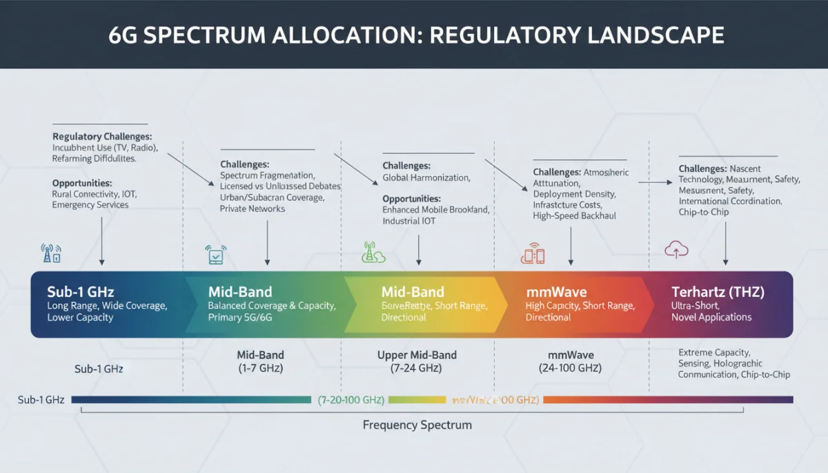 Diagram of 6G spectrum bands and allocation strategies