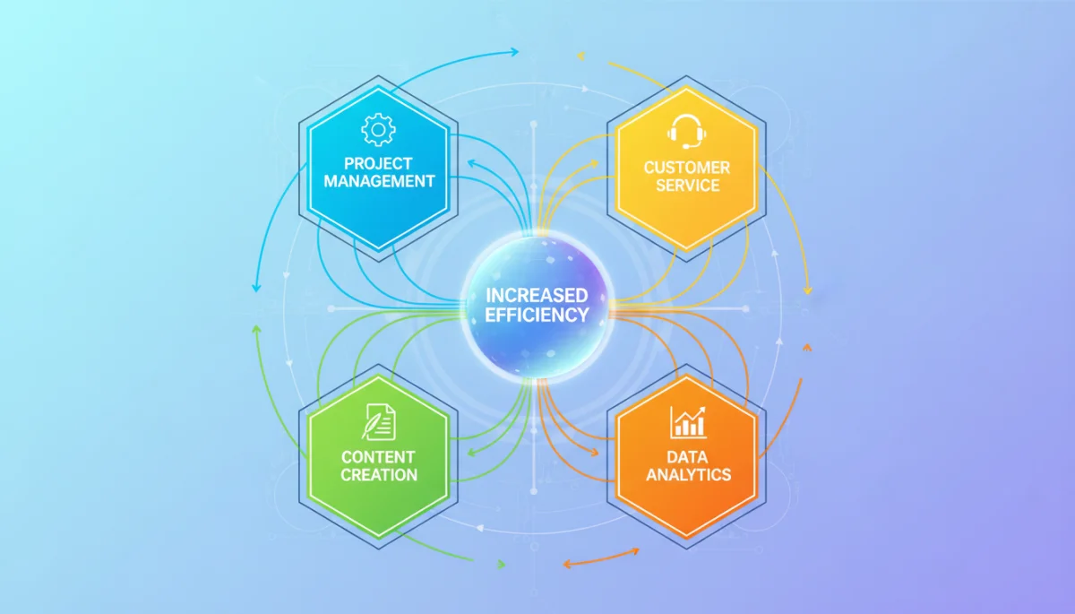 Interconnected AI tools streamlining business operations for enhanced efficiency.