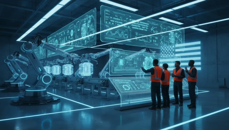 AI-powered predictive maintenance dashboard in a modern US manufacturing plant