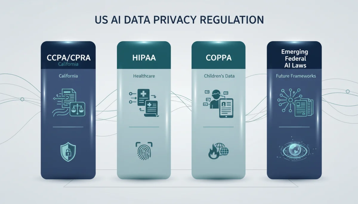 Infographic detailing four key AI data privacy frameworks
