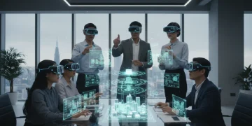 Professionals using AR VR headsets for enterprise training and design in 2026