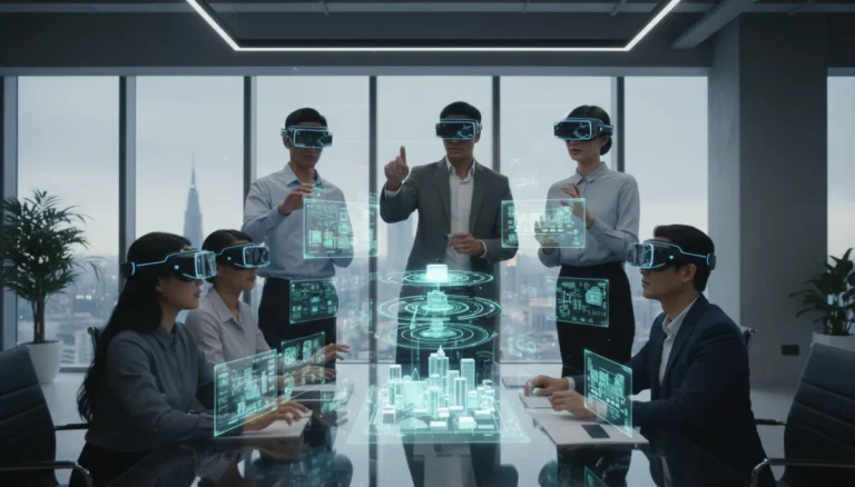 Professionals using AR VR headsets for enterprise training and design in 2026
