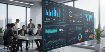 Modern business intelligence dashboard displaying key performance indicators and data visualizations for strategic decision-making.