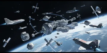 Vibrant commercial space economy with satellites and stations in Earth orbit
