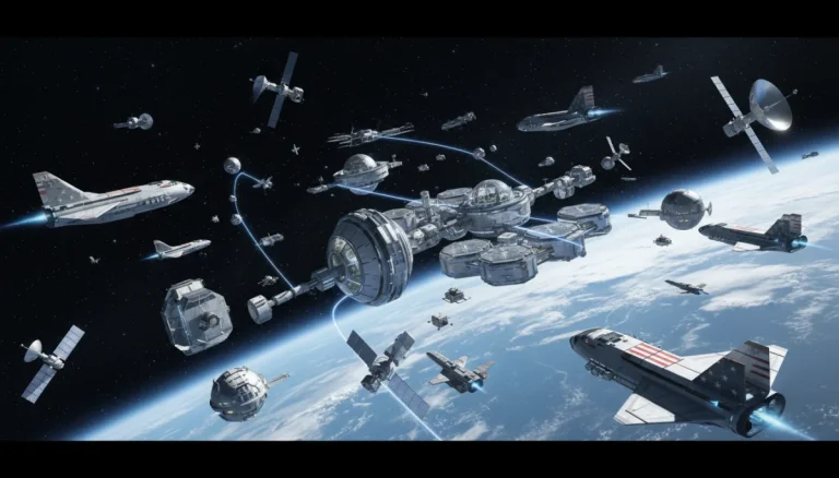 Vibrant commercial space economy with satellites and stations in Earth orbit