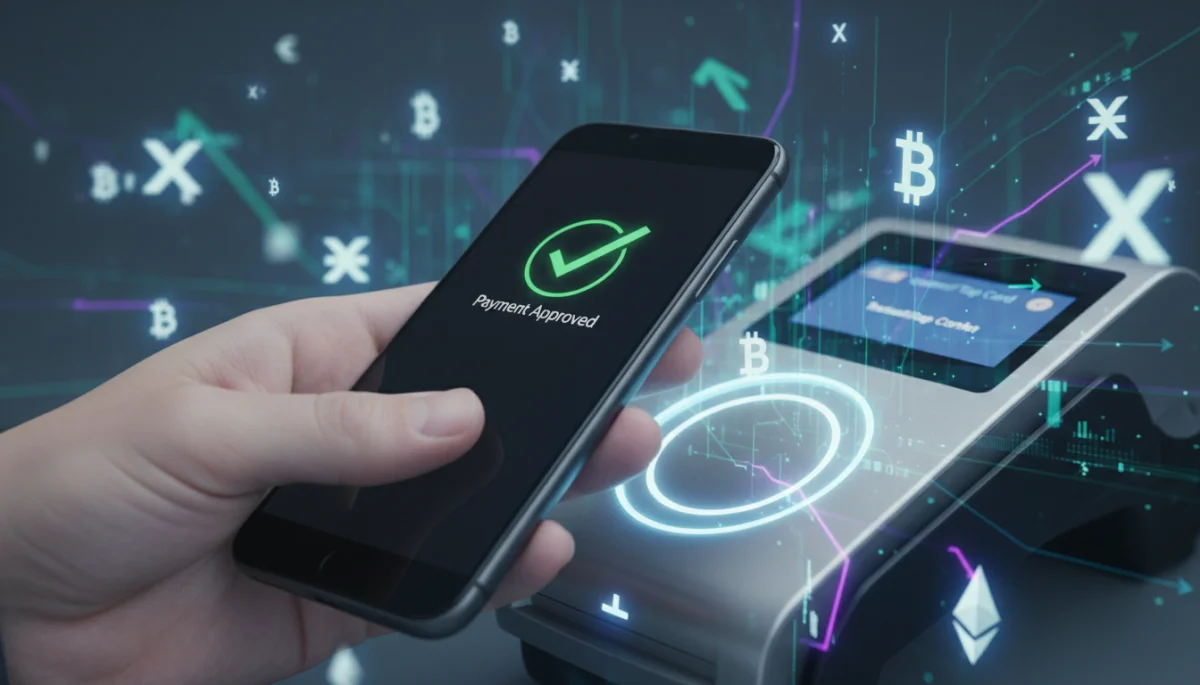 Contactless payment with smartphone at modern POS terminal
