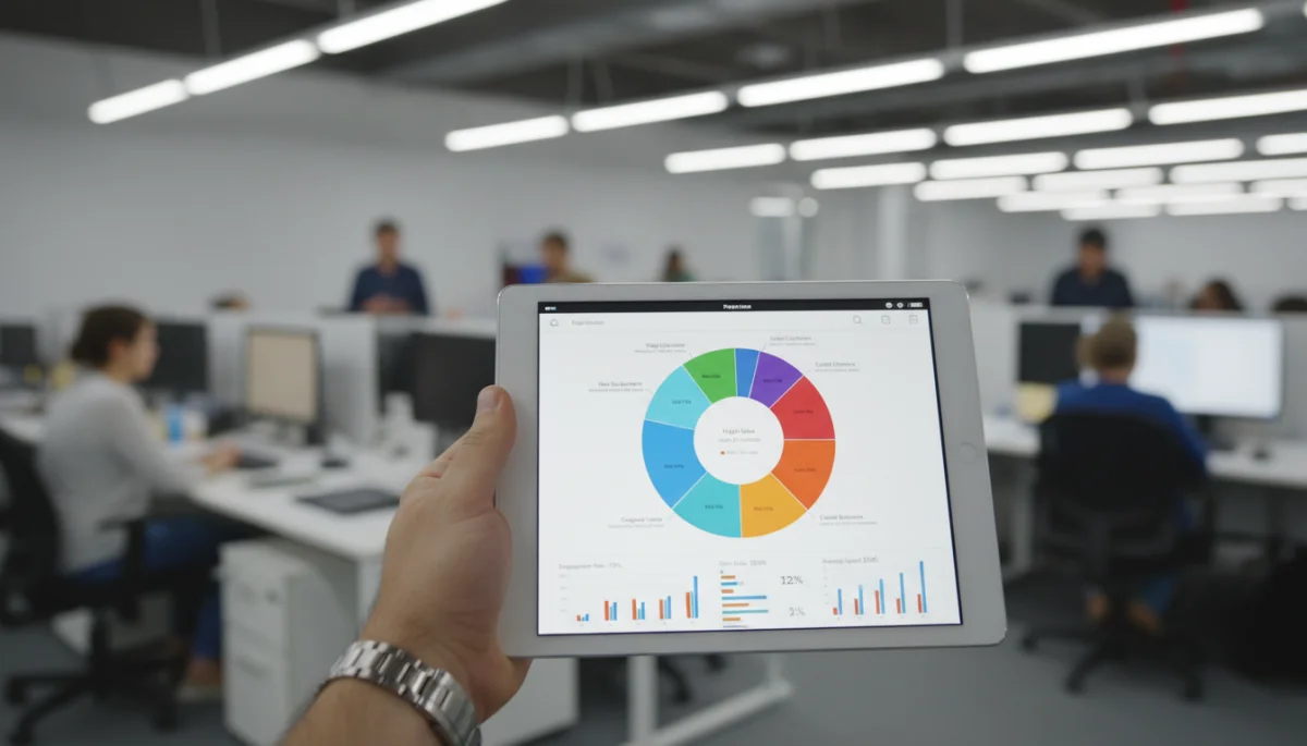 Tablet showing customer segmentation dashboard for targeted marketing