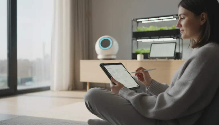 Person writing in a digital journal in a modern home office, symbolizing 2026 journaling benefits