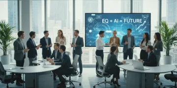 Professionals collaborating, symbolizing emotional intelligence in a future workplace