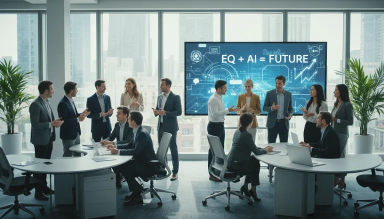 Professionals collaborating, symbolizing emotional intelligence in a future workplace