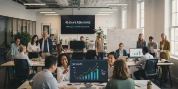 Team collaborating to increase employee productivity