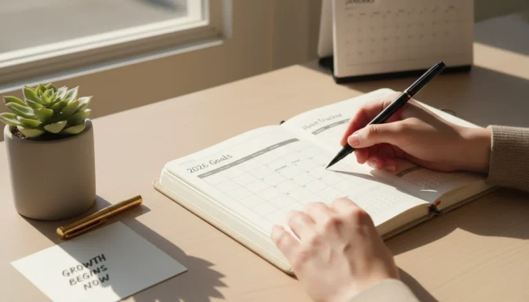 Detailed habit tracker in a planner for 2026 personal development goals