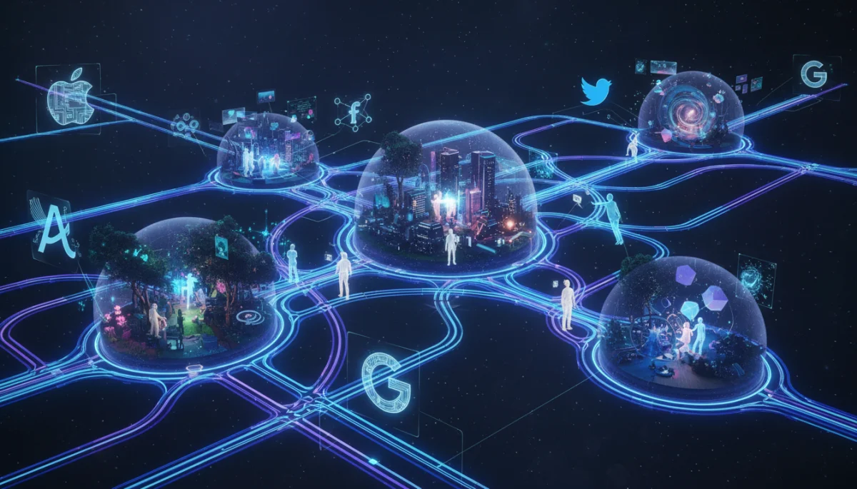 Interconnected digital platforms illustrating data flow and user interaction in the metaverse