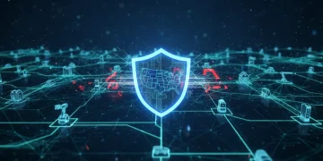 IoT devices forming a secure network over the US map, symbolizing data security innovations.