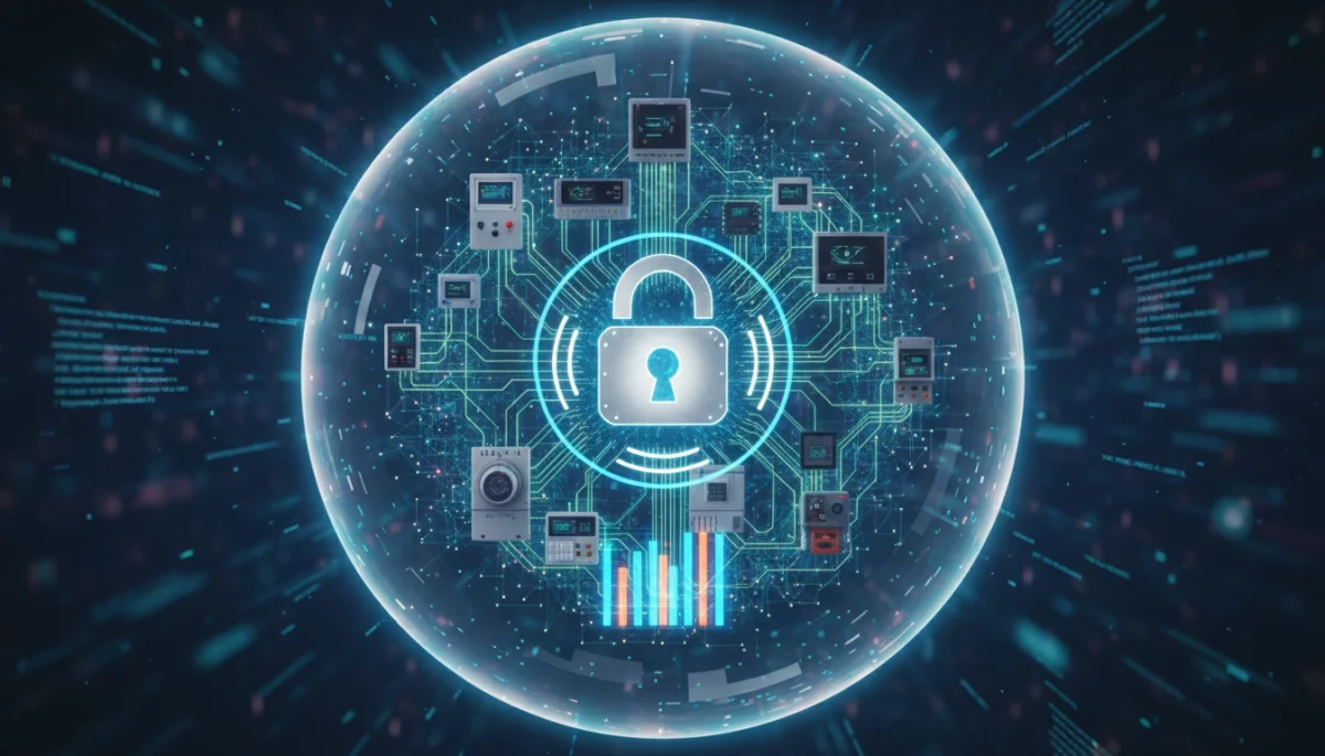 Diagram illustrating secure network segmentation and encrypted communication for IoT devices