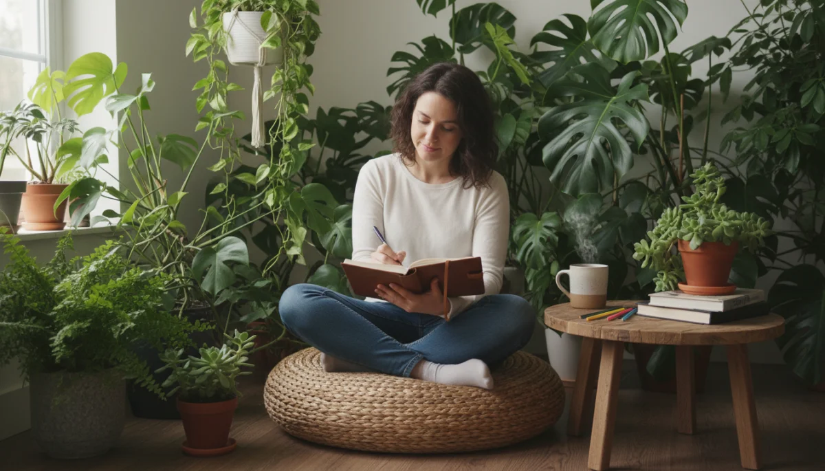 Person journaling and reflecting on daily growth