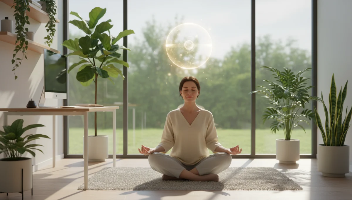 Individual practicing mindfulness and intention setting