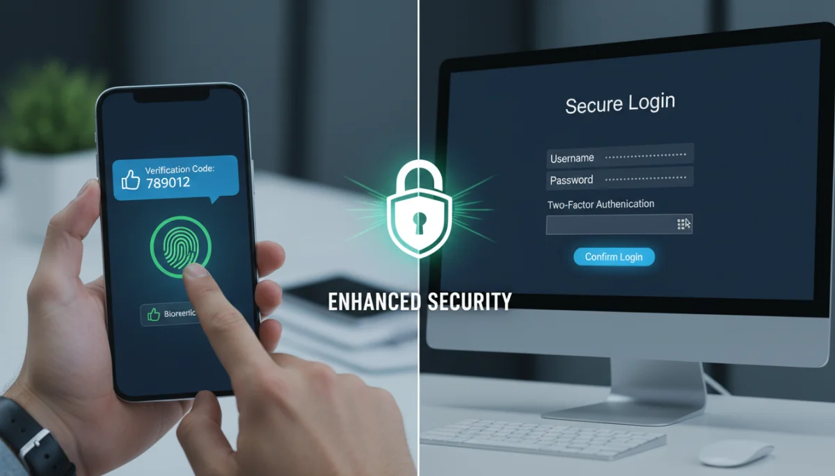 Multi-factor authentication on a smartphone and computer, demonstrating a key cybersecurity protection.