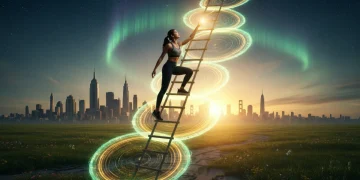 Person climbing growth rings towards success in America 2026