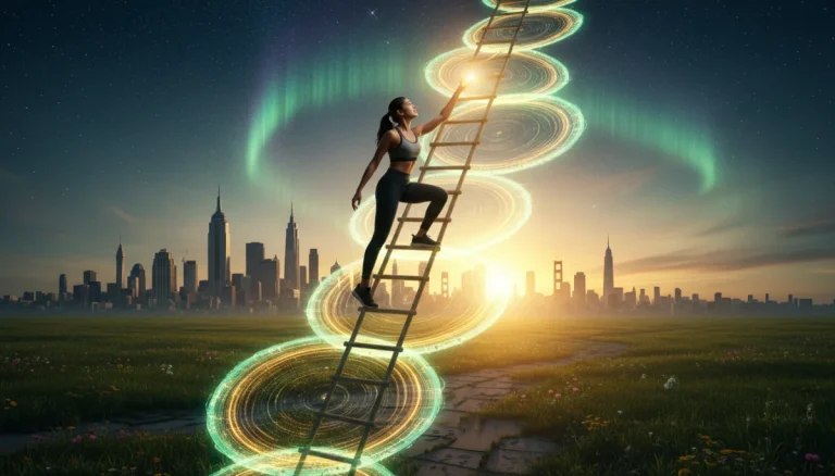 Person climbing growth rings towards success in America 2026