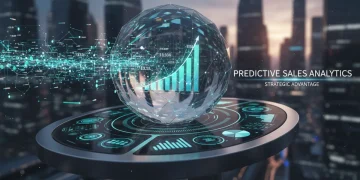 Futuristic dashboard showing predictive sales analytics and revenue growth