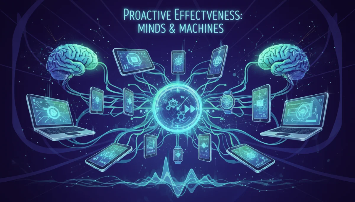 Digital illustration of proactive thinking and technology integration