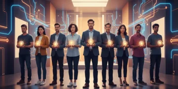 Diverse individuals discovering purpose in a modern, hopeful setting for 2026