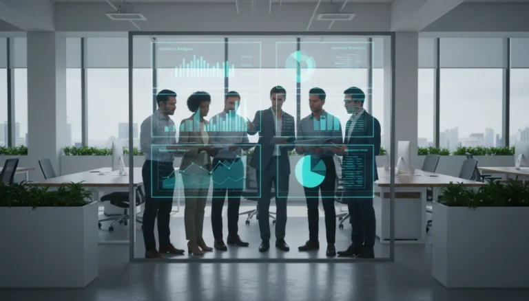 Business professionals analyzing strategic workforce planning data to reduce turnover