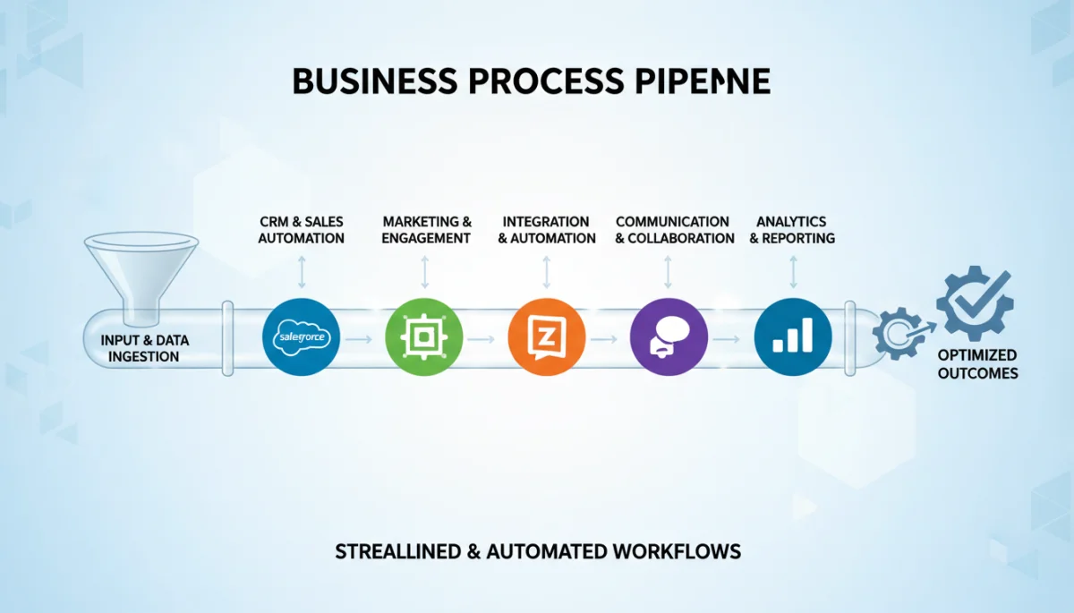 Infographic showing streamlined business processes with integrated SaaS platforms
